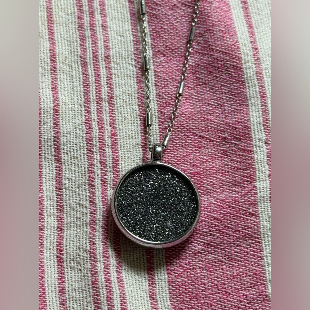 LOFT double sided silver pendant necklace - grey druzy and white pearl